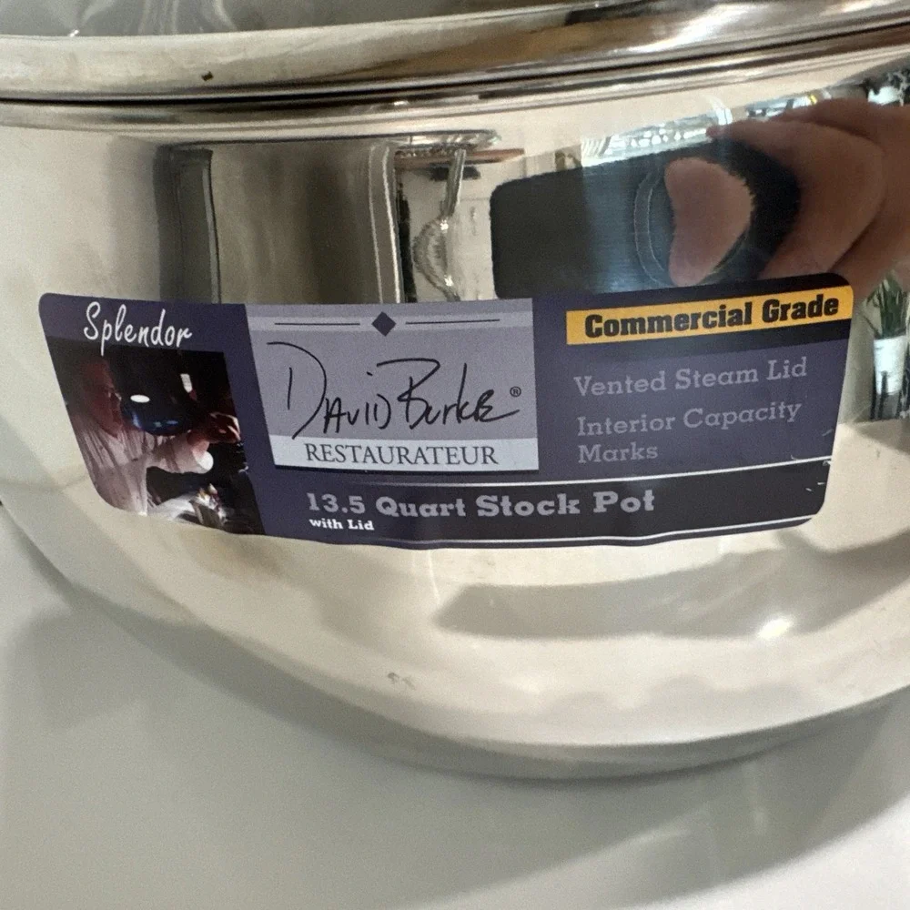 David Burke 13.5 Qt Stock Pot Vented Lid Commercial Grd Splendor Stainless Steel